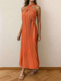 Pleated Halter Neck Midi Dress.
