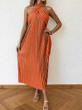 Pleated Halter Neck Midi Dress.