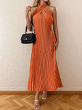 Pleated Halter Neck Midi Dress.