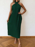 Pleated Halter Neck Midi Dress.