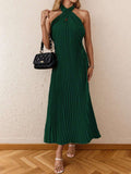 Pleated Halter Neck Midi Dress.