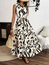 Printed Tie Waist Sleeveless Maxi Dress.
