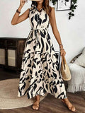 Printed Tie Waist Sleeveless Maxi Dress.