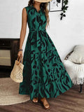 Printed Tie Waist Sleeveless Maxi Dress.