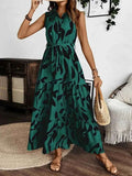 Printed Tie Waist Sleeveless Maxi Dress.