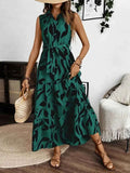 Printed Tie Waist Sleeveless Maxi Dress.