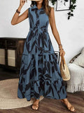 Printed Tie Waist Sleeveless Maxi Dress.