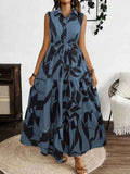 Printed Tie Waist Sleeveless Maxi Dress.