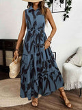 Printed Tie Waist Sleeveless Maxi Dress.