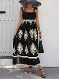 Smocked Printed Wide Strap Maxi Dress.