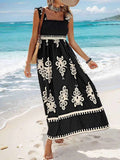 Smocked Printed Wide Strap Maxi Dress.