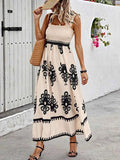 Smocked Printed Wide Strap Maxi Dress.