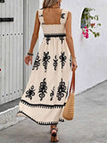 Smocked Printed Wide Strap Maxi Dress.