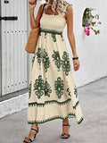 Smocked Printed Wide Strap Maxi Dress.