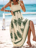 Smocked Printed Wide Strap Maxi Dress.
