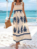 Smocked Printed Wide Strap Maxi Dress.