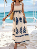 Smocked Printed Wide Strap Maxi Dress.