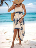 Smocked Printed Wide Strap Maxi Dress.