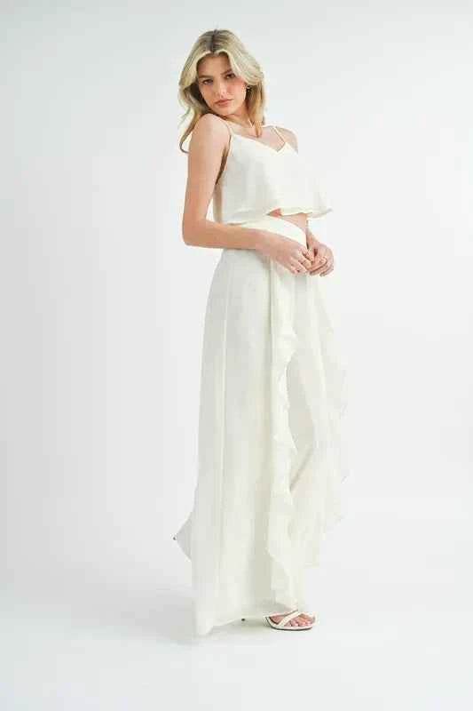 MABLE Crop Cami & Ruffled Wide Leg Pants Set - EBYNN
