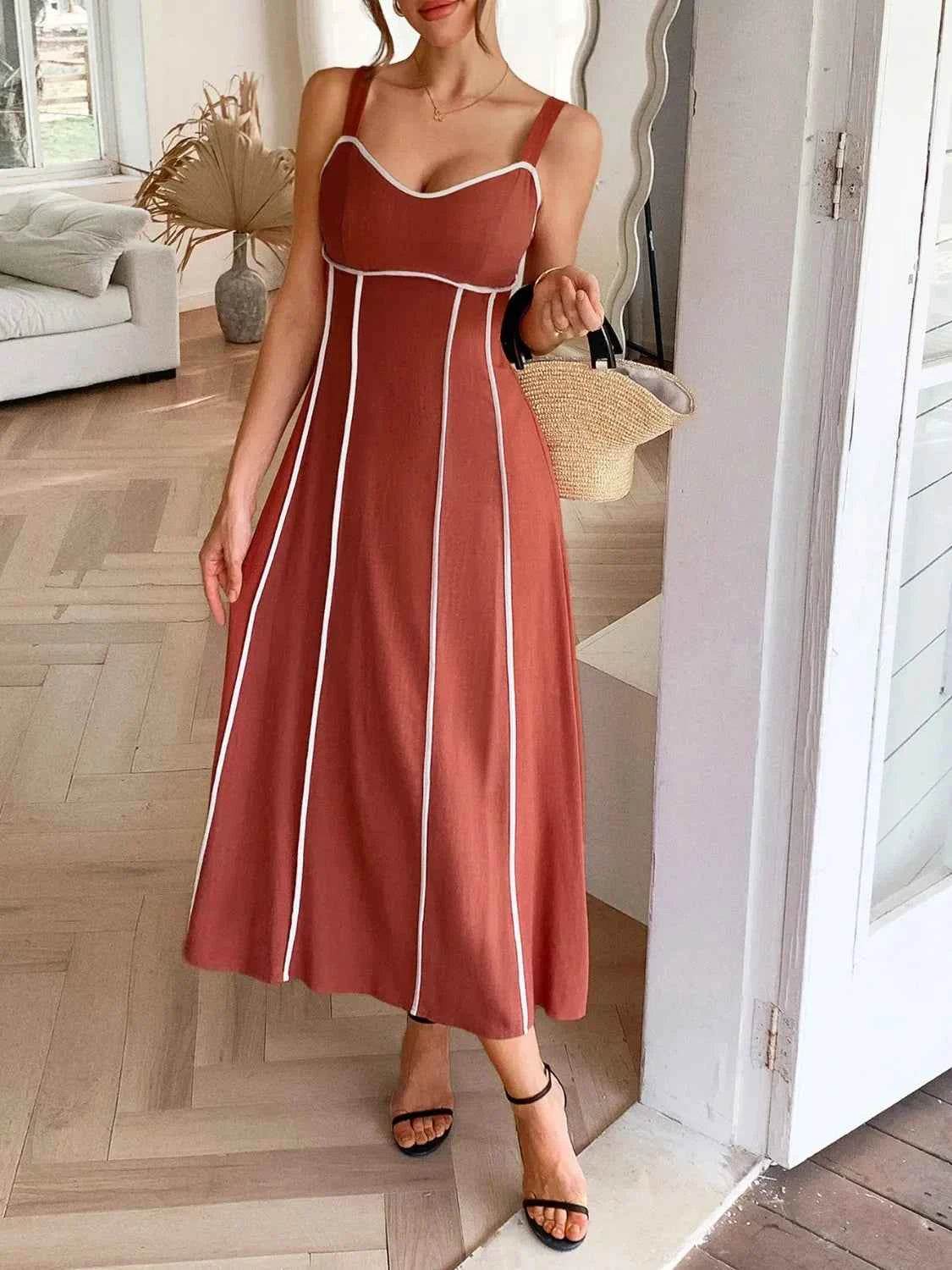 Contrast Wide Strap Midi Cami Dress.