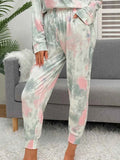 Shiny Tie-Dye Round Neck Top & Drawstring Pants Lounge Set.