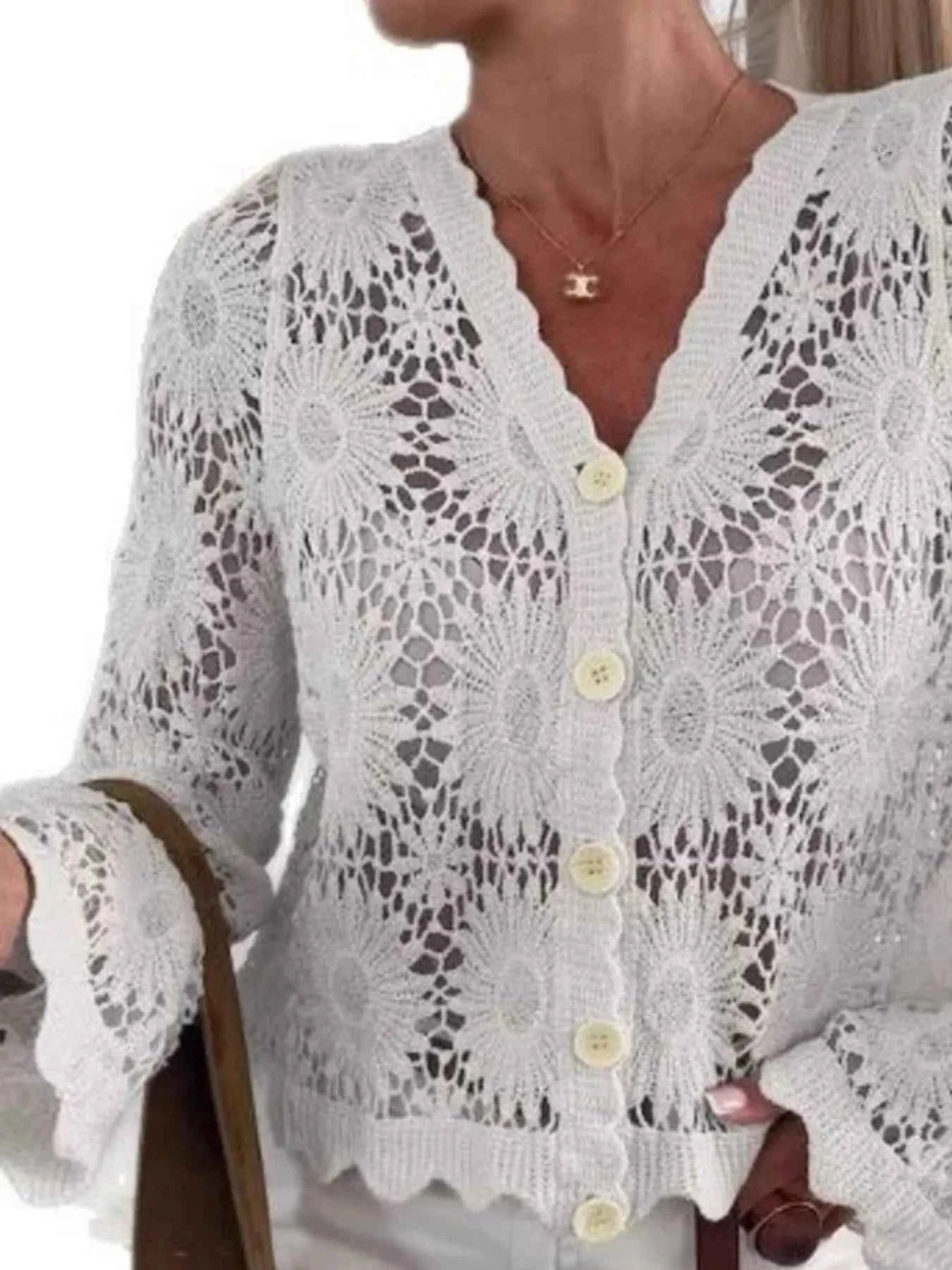 Lace V-Neck Button-Up Cardigan.