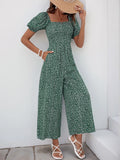 Printed Square Neck Puff Sleeve Jumpsuit.