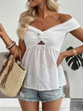 Eyelet Cutout Off-Shoulder Blouse.