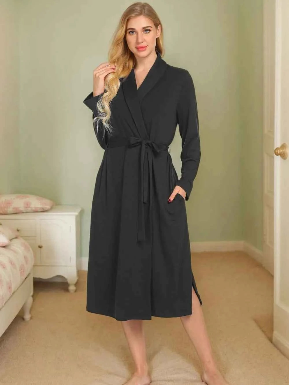 Tied Lounge Nightgown with Pockets.