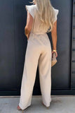 Round Neck Cap Sleeve Jumpsuit.