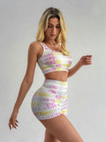 Letter Printed Wide Strap Active Set - Top & Shorts.