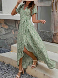 Printed Surplice Maxi Dress with Flutter Sleeves.