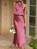 Asymmetrical Ruched Sleeveless Midi Dress.