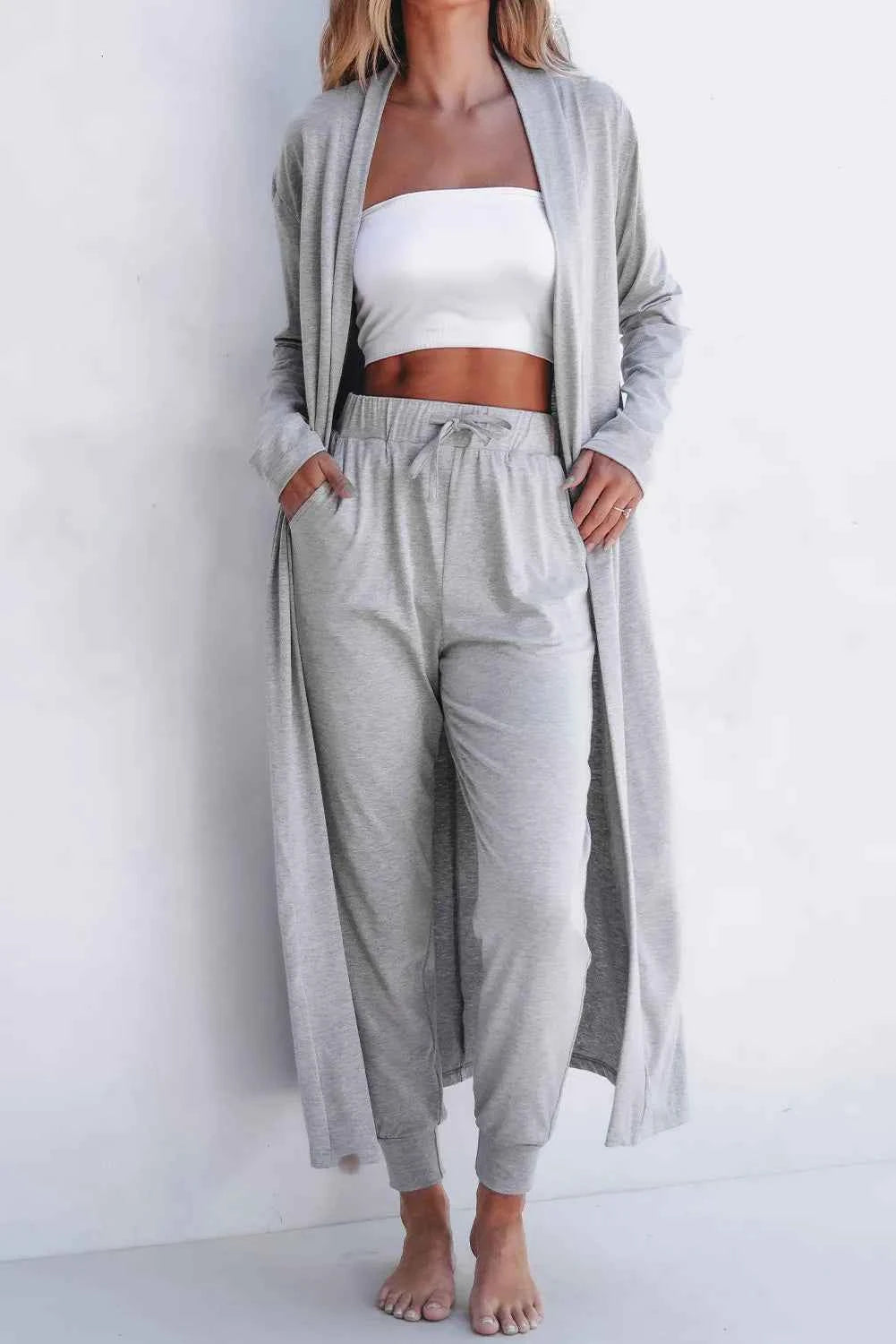 Open Front Long Sleeve Cardigan & Pants Lounge Set.