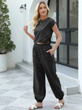 Round Neck Short Sleeve Top and Pants Set.