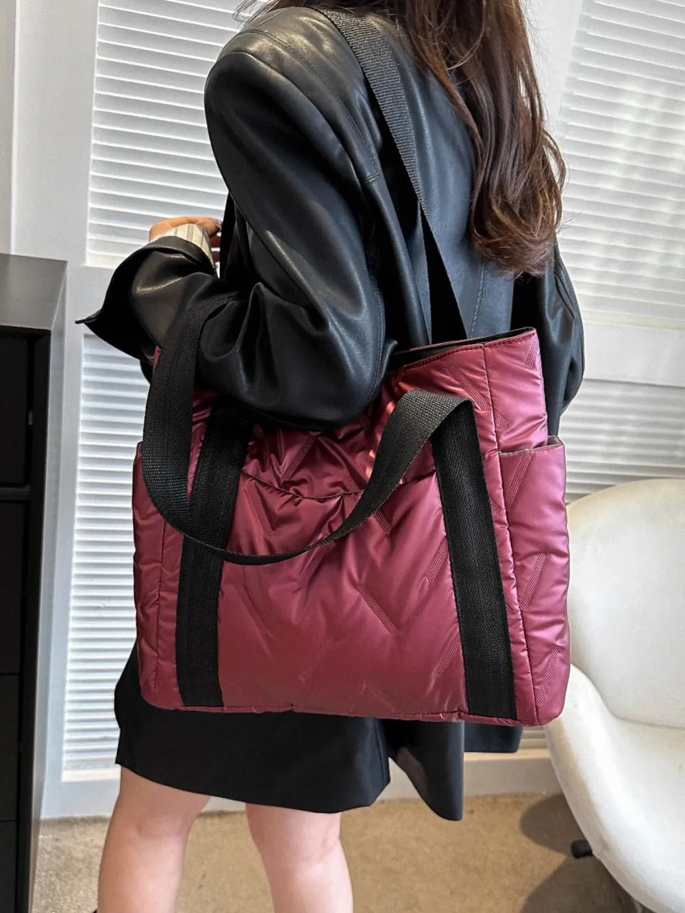 Large Solid Color Tote Bag with Side Pockets.