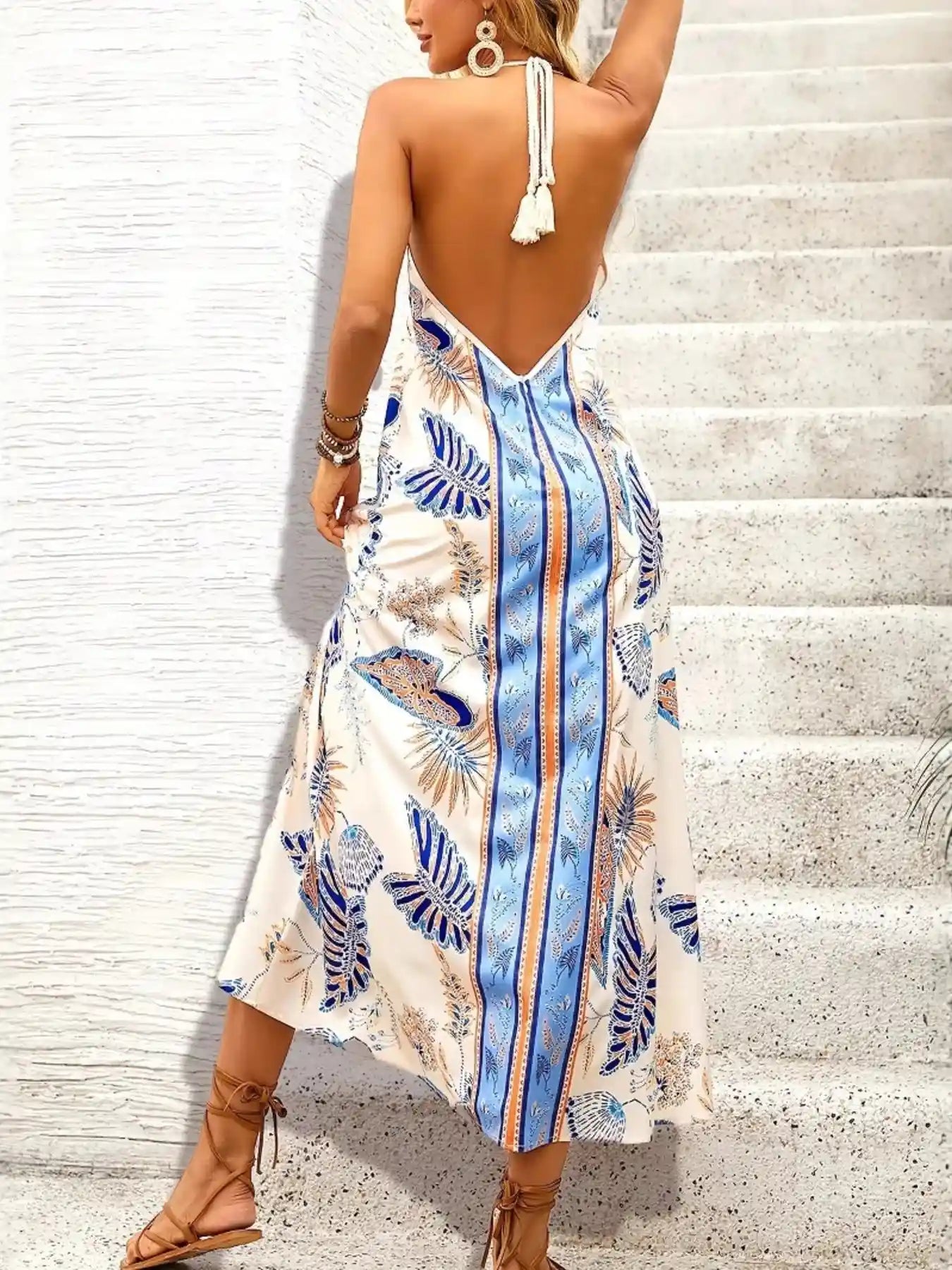 Printed Halter Neck Midi Dress.