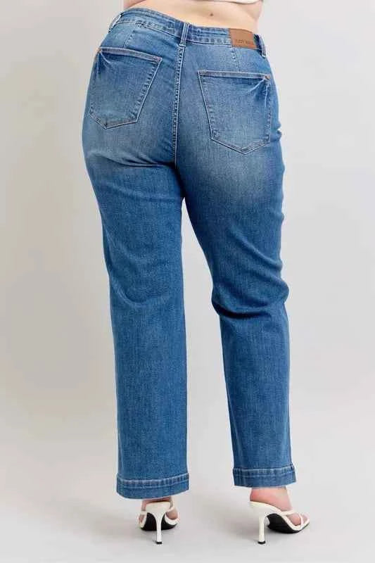 Judy Blue Plus Size High Waist Contrast Thread Straight Jeans.