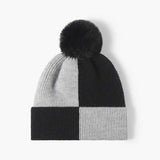 Color Block Knit Hat with Pom-pom.