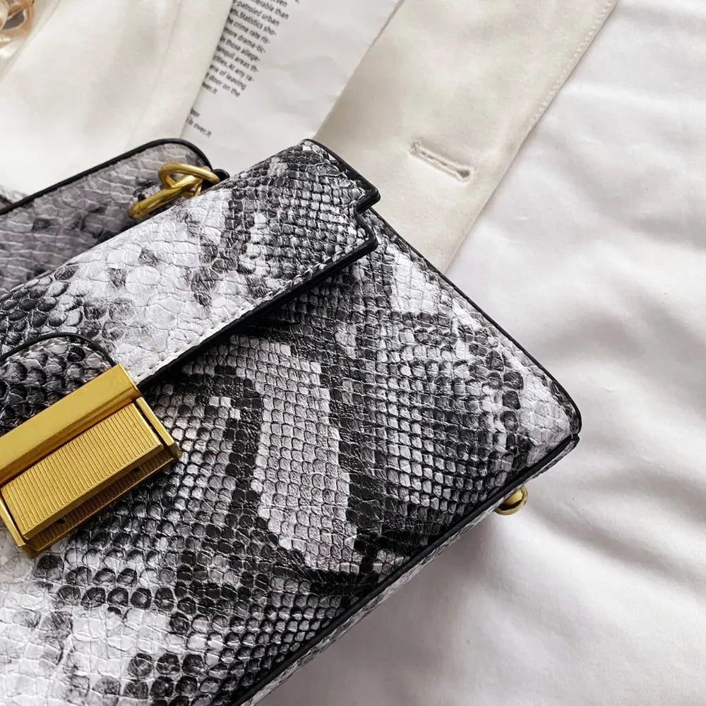 PU Leather Snakeskin Print Crossbody Bag.