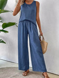 Round Neck Tank and Wide Leg Pants Set - EBYNN