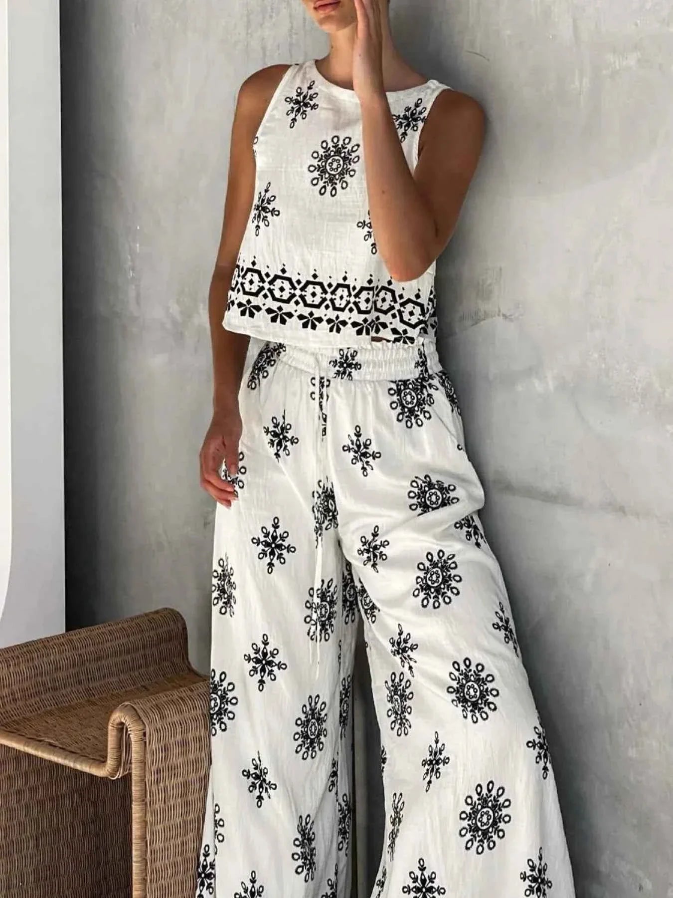 Stylish Printed Tank and Pants Set.