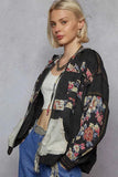 POL Zip Up Floral & Lace Patch Bomber Jacket.
