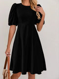 Round Neck Puff Sleeve A-Line Dress.