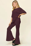 Double Take T-Shirt and Pants Set: Full Size Round Neck Drop Shoulder Style with Flare Pants - EBYNN