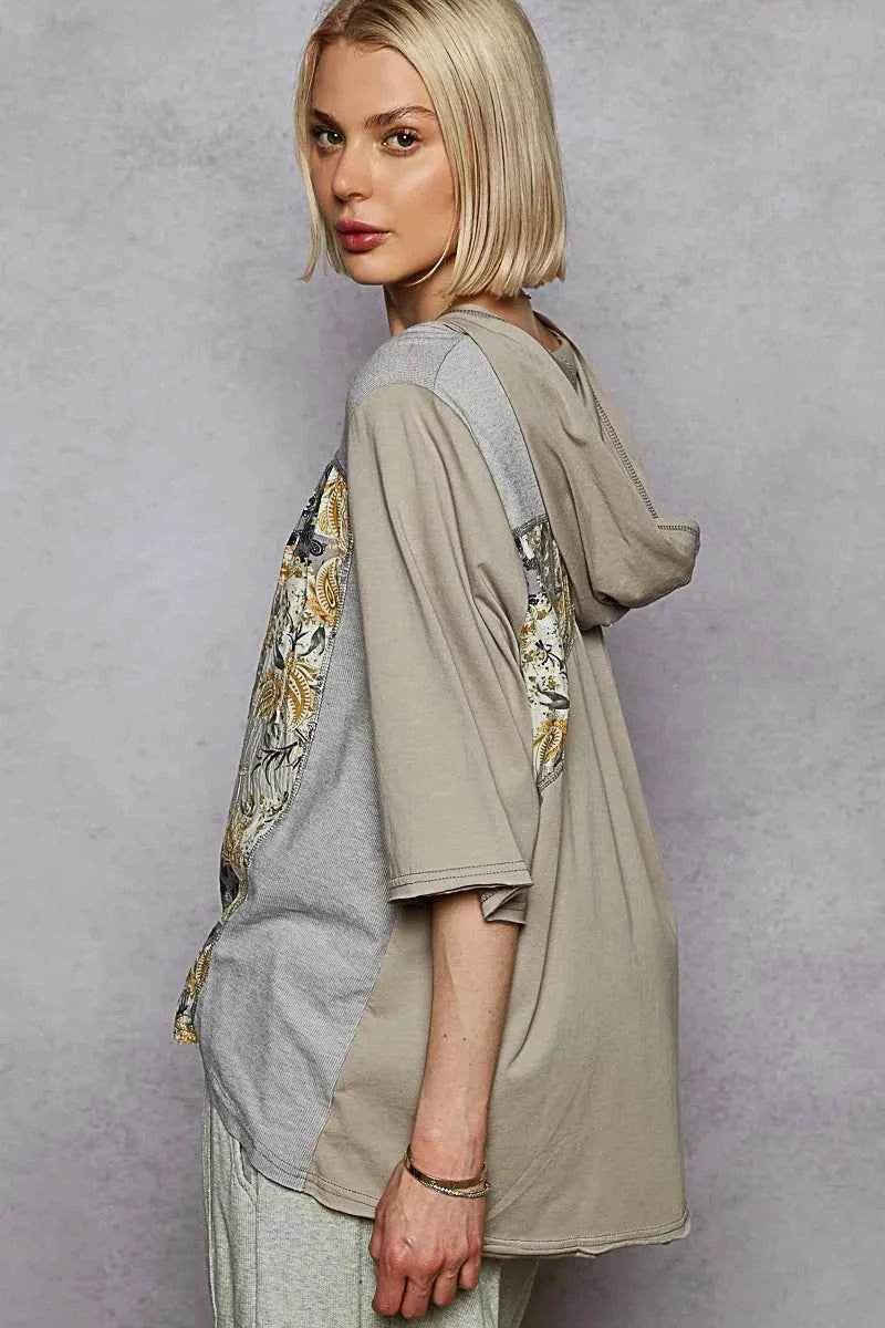 POL Lace-Up Hooded T-Shirt with Paisley Panel.