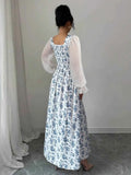 Floral Print Flounce Sleeve Maxi Dress.