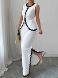 Contrast Scalloped Trim Sleeveless Top & Skirt Set.