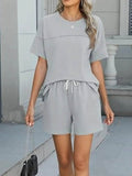 Sleek Round Neck Short Sleeve Top & Shorts Set - EBYNN