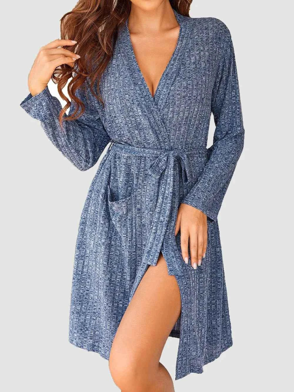 Tied Solid Lounge Nightgown with Pockets.